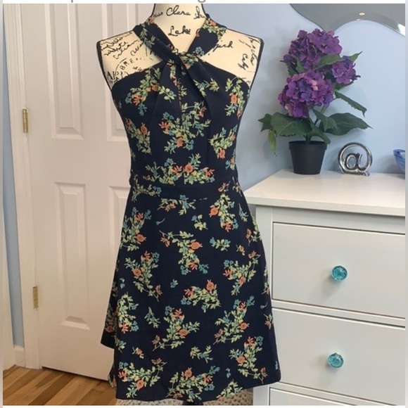 Gone in AM! ANTHROPOLOGIE 19 Cooper Fit Flare Twist Tie Halter Floral Tank Dress - Picture 1 of 4